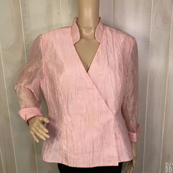 LIGHT PINK WRAP BLAZER V-NECK 3/4 SLEEVE - Picture 1 of 6
